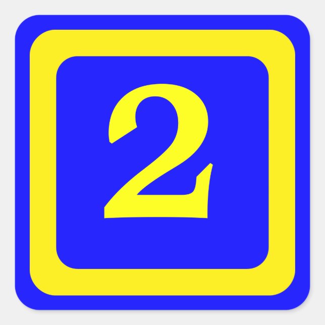 number 2, blue background, yellow frame square sticker (Front)