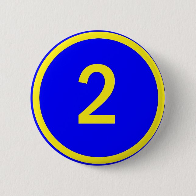 number 2 in a circle 6 cm round badge (Front)