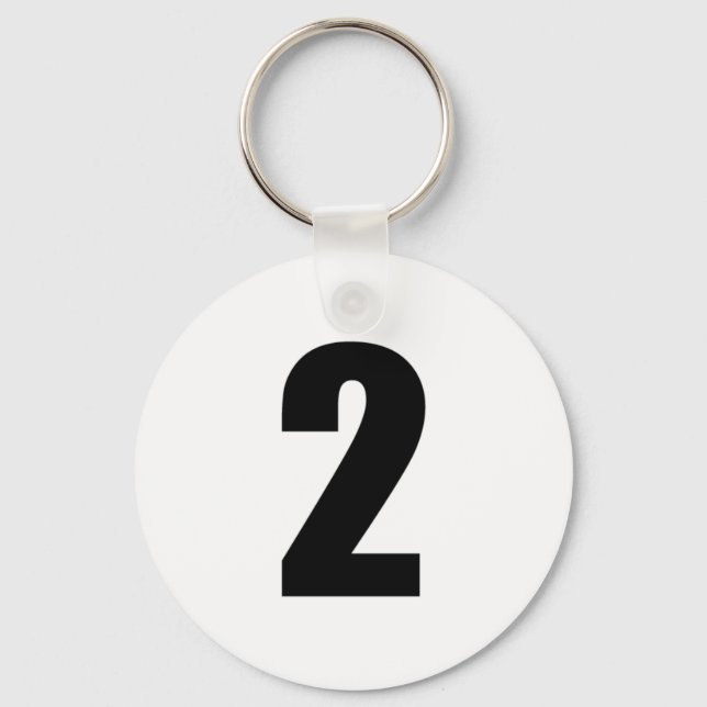 number 2 in black on white button keychain (Front)