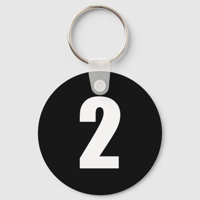 number 2 in white on black button keychain (Front)