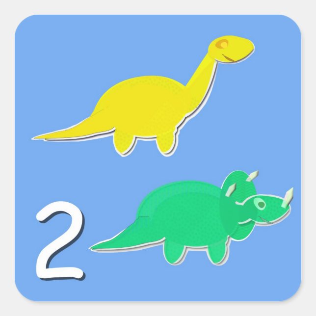 Number 2 Two Dinosaurs Counting Square Sticker (Front)