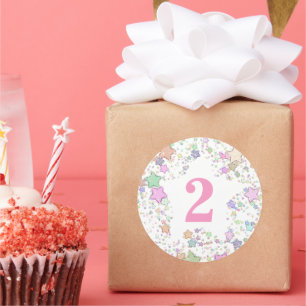 Number 2 TWO Girls 2nd Birthday Pastel Stars Classic Round Sticker