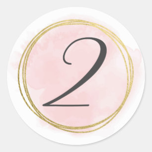 Number 2 Two Monogram Blush Pink Watercolor Gold Classic Round Sticker
