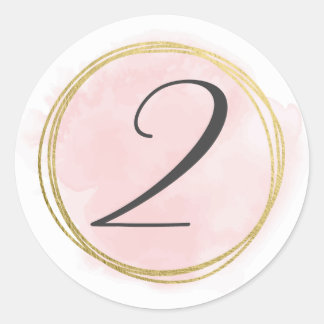 Number 2 Two Monogram Blush Pink Watercolor Gold Classic Round Sticker