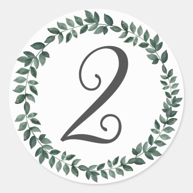 Number 2 Two Monogram Minimalist Botanical Wreath Classic Round Sticker (Front)
