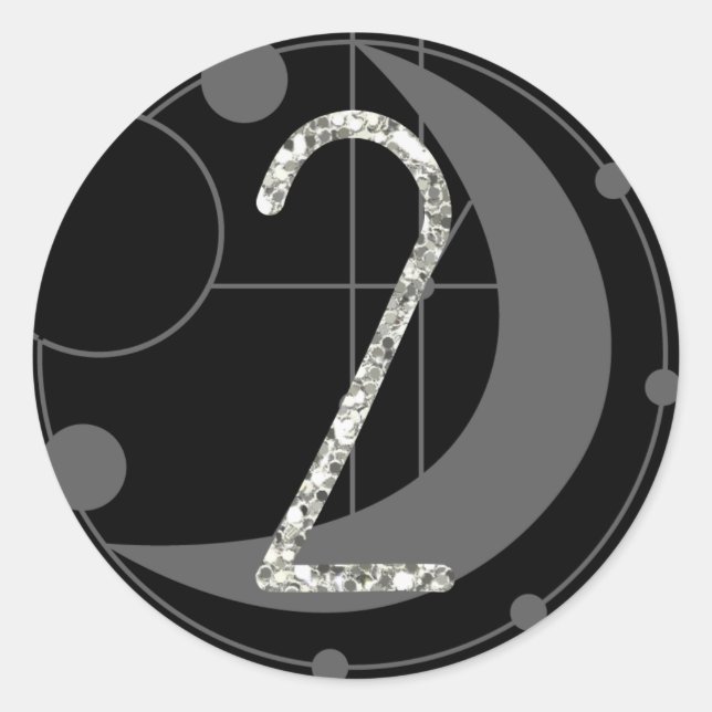 Number 2 Two Rune Monogram Geometric Moon Black Classic Round Sticker (Front)