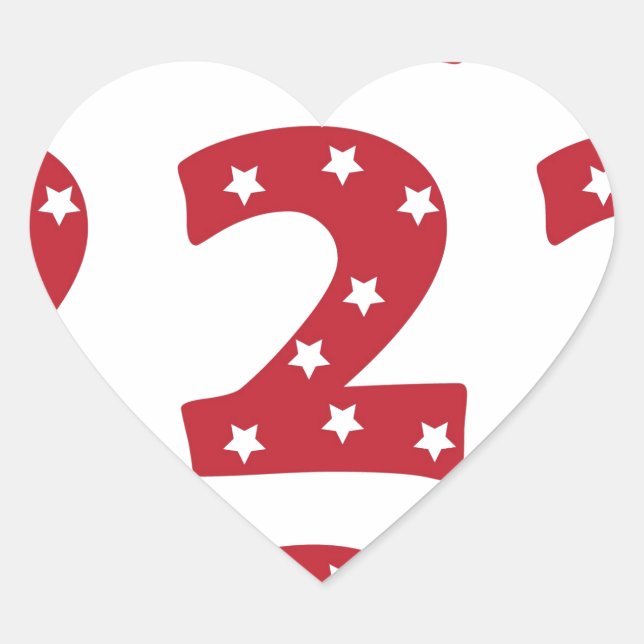 Number 2 - White Stars on Dark Red Heart Sticker (Front)