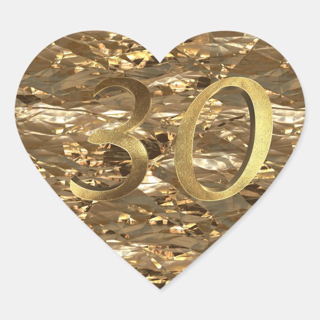 Number 30 30th Wedding Anniversary Elegant Gold Heart Sticker (Front)