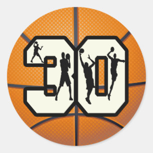 Number 30 Basketball Classic Round Sticker