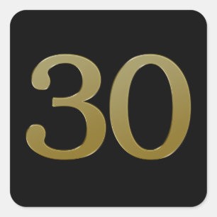 Number 30 Gold Square Sticker