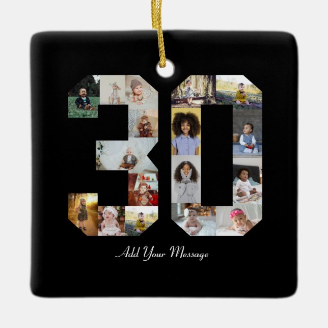 Number 30 Photo Collage Ceramic Ornament (Front)