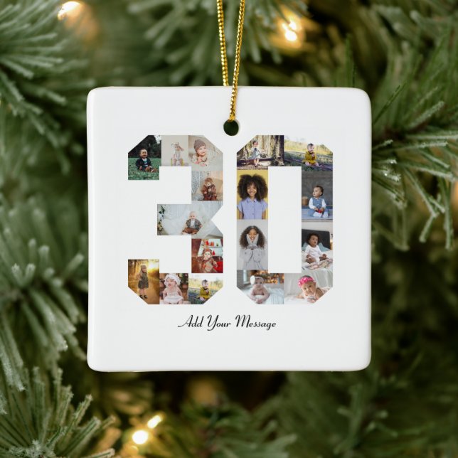 Number 30 Photo Collage Ceramic Ornament (Tree)