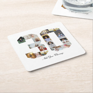 Number 30 Photo Collage Square Paper Coaster