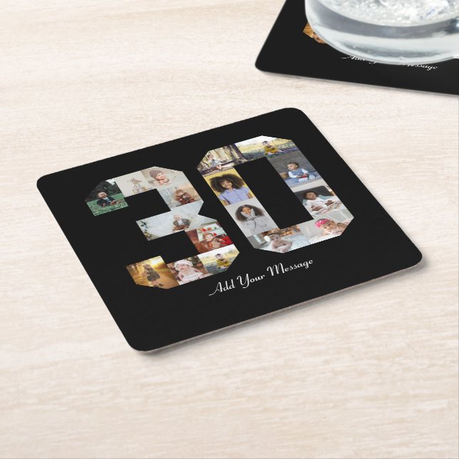 Number 30 Photo Collage Square Paper Coaster (Angled)