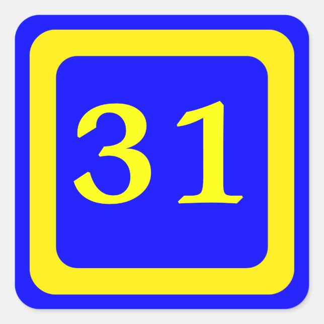 number 31, blue background, yellow frame square sticker (Front)