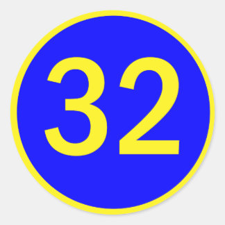 number 32 in a circle classic round sticker