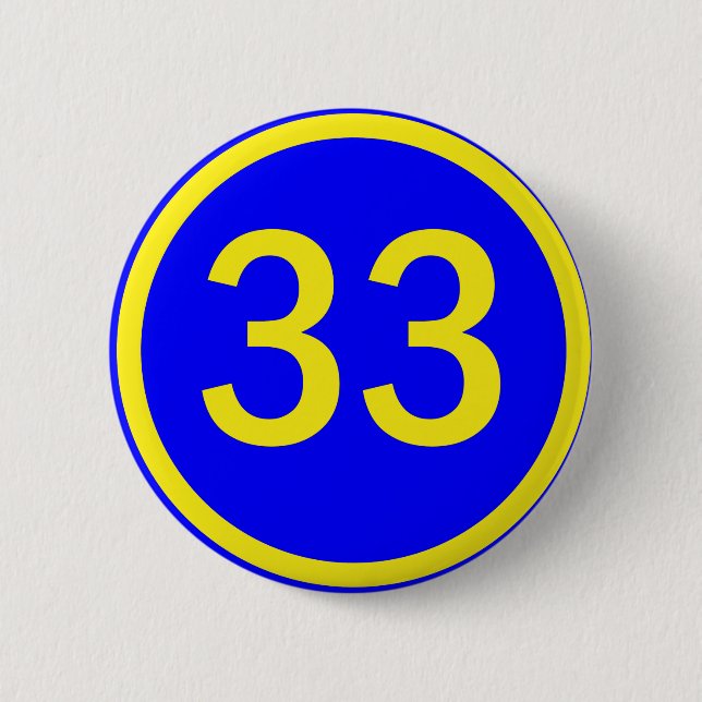 number 33 in a circle 6 cm round badge (Front)