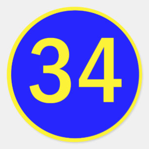 number 34 in a circle classic round sticker