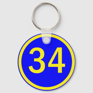 number 34 in a circle key ring