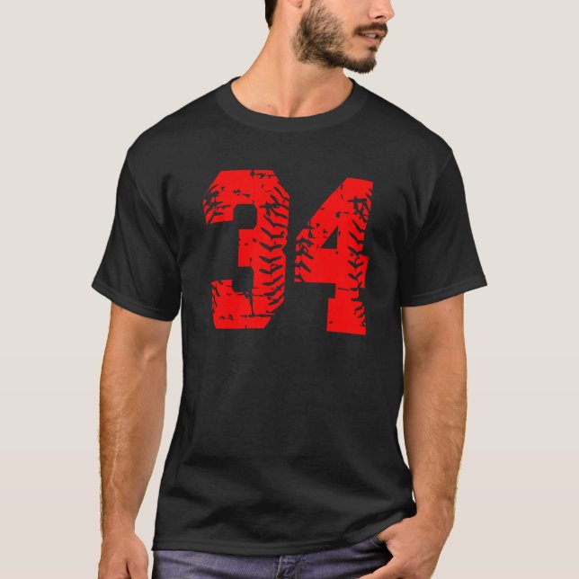 Number 34 Red Xmas Group Matching Christmas Birthd T-Shirt (Front)