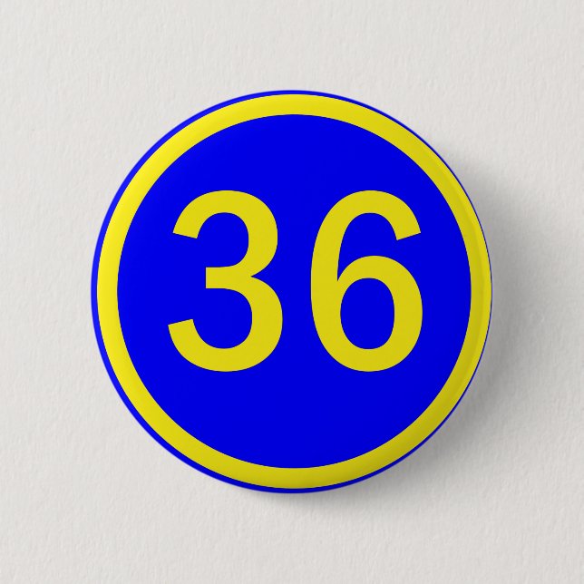number 36 in a circle 6 cm round badge (Front)