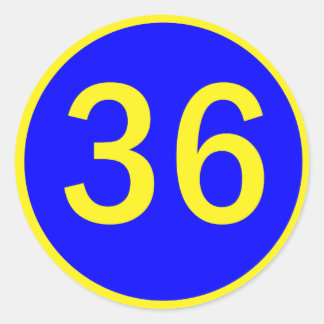 number 36 in a circle classic round sticker