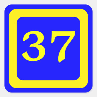 number 37, blue background, yellow frame square sticker