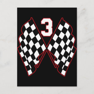 NUMBER 3 AND CHECKERED FLAGS POSTCARD