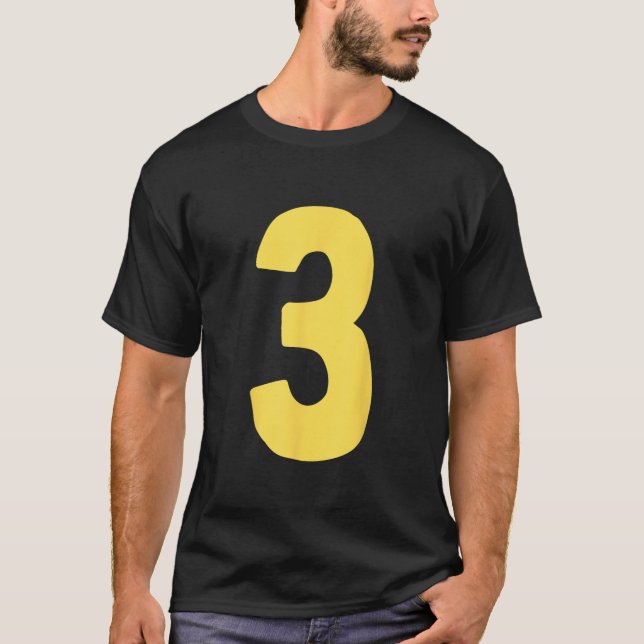 Number 3 big and bold in yellow  T-Shirt (Front)