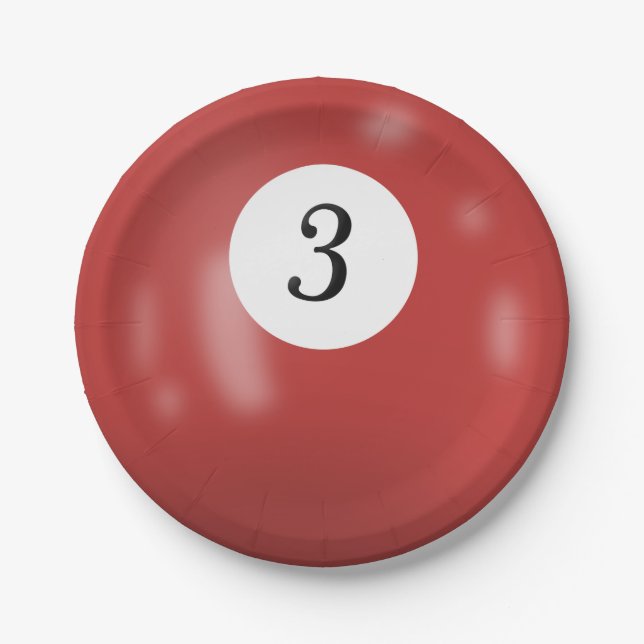 Number 3 billiard ball paper plate (Front)