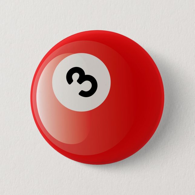 NUMBER 3 BILLIARDS BALL 6 CM ROUND BADGE (Front)