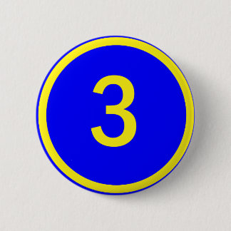 number 3 in a circle 6 cm round badge