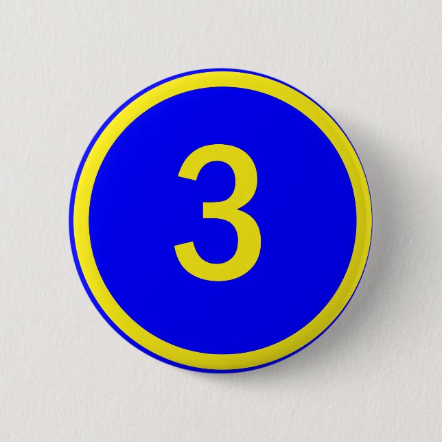 number 3 in a circle 6 cm round badge (Front)