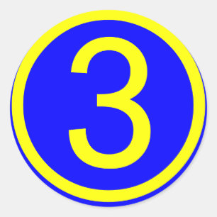 number 3 in a circle, blue background classic round sticker