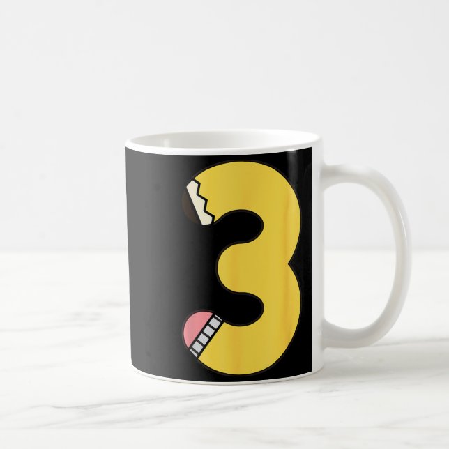 Number 3 Pencil Back to School 3rd Birthday Third Coffee Mug (Right)