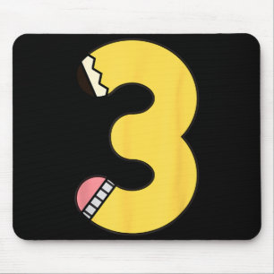 Number 3 Pencil Back to School 3rd Birthday Third Mouse Mat