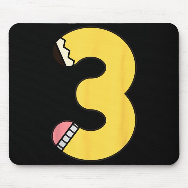 Number 3 Pencil Back to School 3rd Birthday Third Mouse Mat (Front)