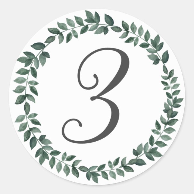 Number 3 Three Monogram Minimalist Botanical Leaf Classic Round Sticker (Front)