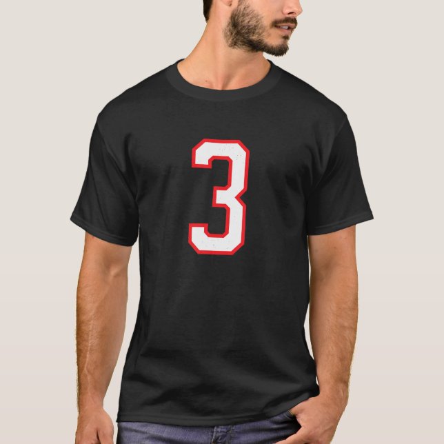 Number 3 Three Sports Jersey White Red Birthday Nu T-Shirt (Front)