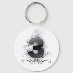 Number 3 with floral insertions key ring