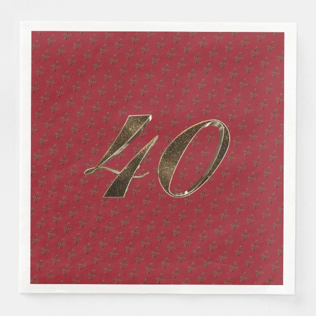 Number 40 40th Anniversary Ruby Gold Typography Napkin (Front)