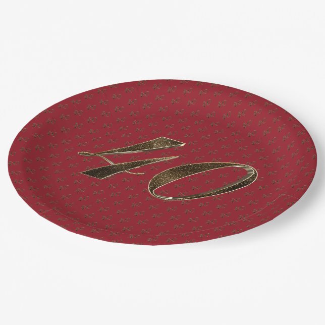 Number 40 40th Anniversary Ruby Gold Typography Paper Plate (Angled)