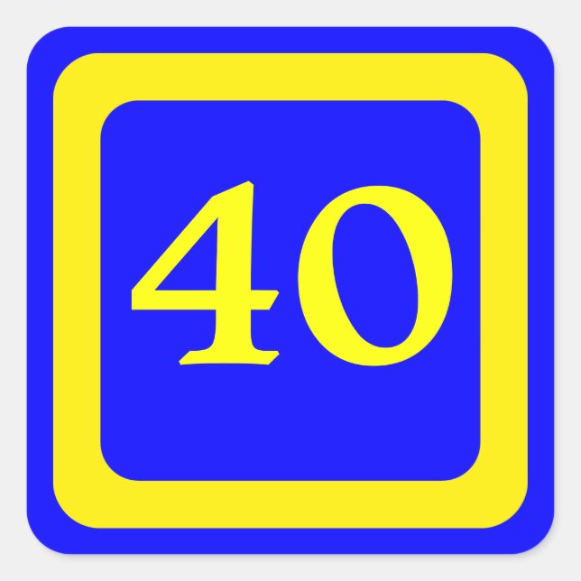 number 40, blue background, yellow frame square sticker (Front)
