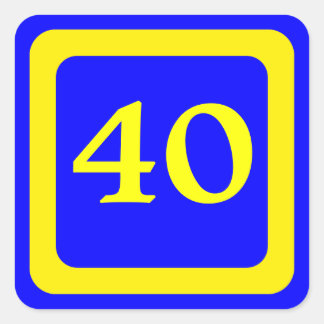 number 40, blue background, yellow frame square sticker