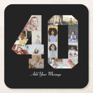 Number 40 Photo Collage Square Paper Coaster