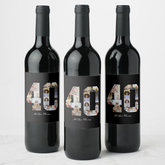 Number 40 Photo Collage Wine Label (Bottles)