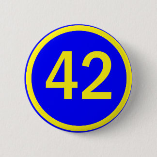 number, 42, in a circle 6 cm round badge