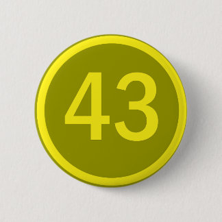 number, 43, in a circle 6 cm round badge