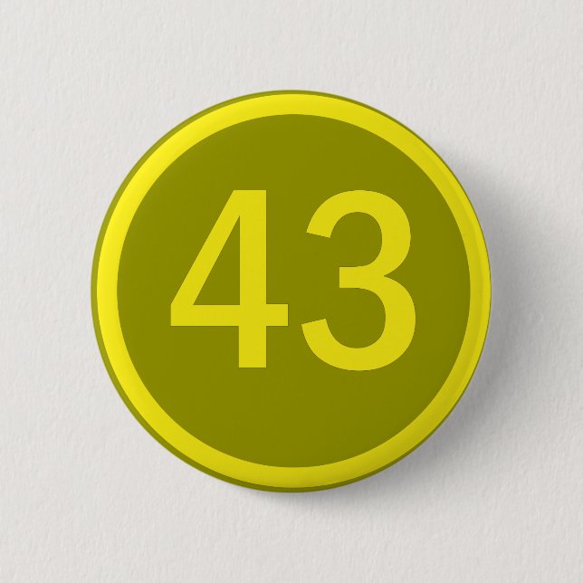 number, 43, in a circle 6 cm round badge (Front)