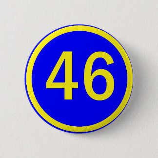 number, 46, in a circle 6 cm round badge